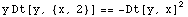 y Dt[y, {x, 2}] == -Dt[y, x]^2