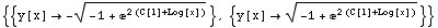 {{y[x] -> -(-1 + e^(2 (C[1] + Log[x])))^(1/2)}, {y[x] -> (-1 + e^(2 (C[1] + Log[x])))^(1/2)}}