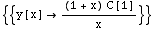 {{y[x] -> ((1 + x) C[1])/x}}